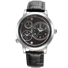 Fashion vogue stainless steel case leather strap watch